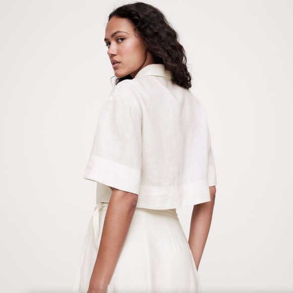 509. BANANA REPUBLIC LINEN TIE-FRONT CROPPED SHIRT Magnolia Ivory $90 NWOT XXS - Picture 2 of 3